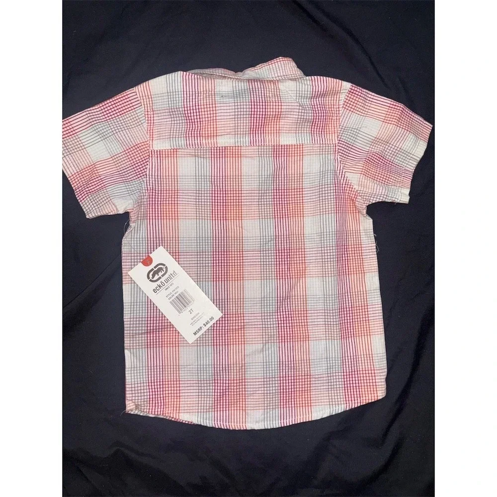 Ecko Unltd Button-Up Shirt Toddler Boys Size 2T Multicolor Plaid Short Y2K NOS